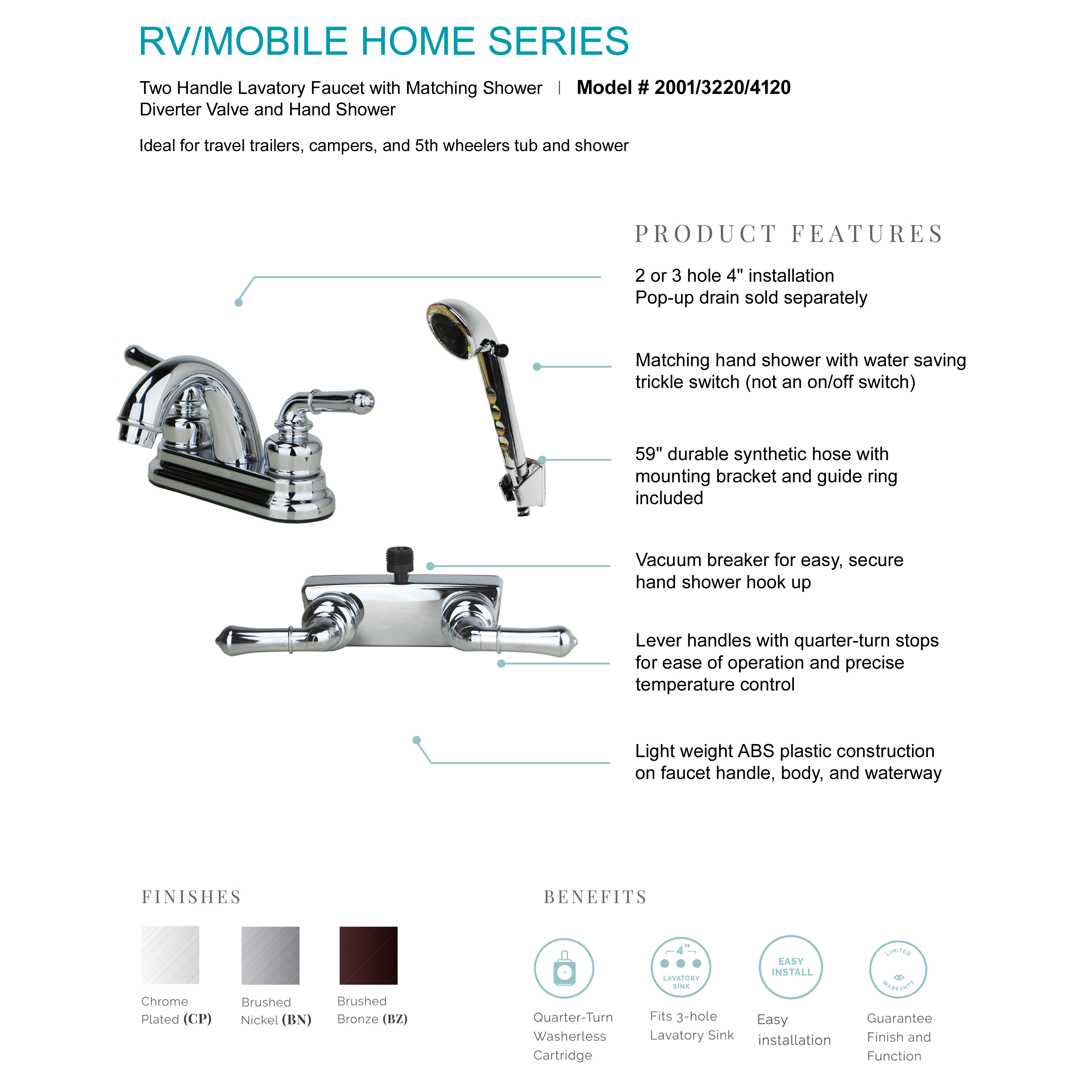 RV Bathroom Faucet and Shower Valve with Hand Shower Combo Brushed Nickel eBay